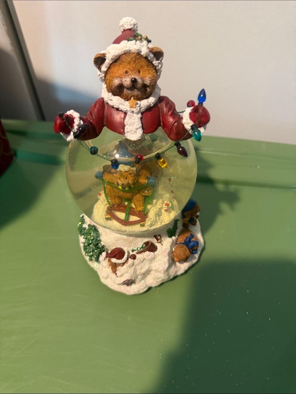 VTG Holiday Bear Snow Globe - Red and White Festive Figurine